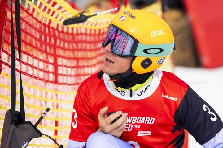 Octavian Buda in racing bib and helmet in the start area